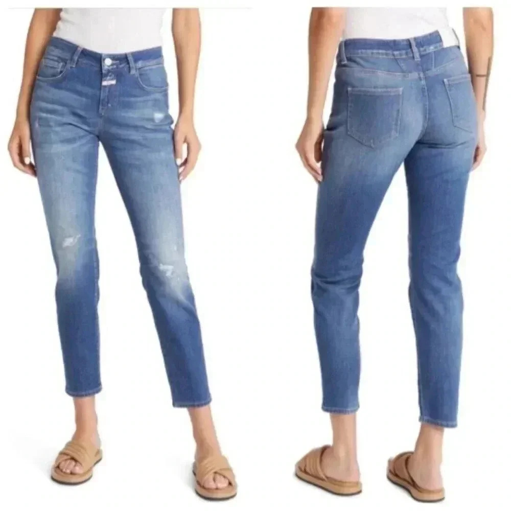 Closed A Better Blue Baker Distress Skinny Jean Size 28